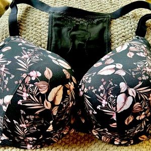 Cacique 40G Front Closure Push Up Bra Black Floral